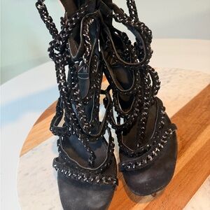 Missguided Black Chain Strap Heels